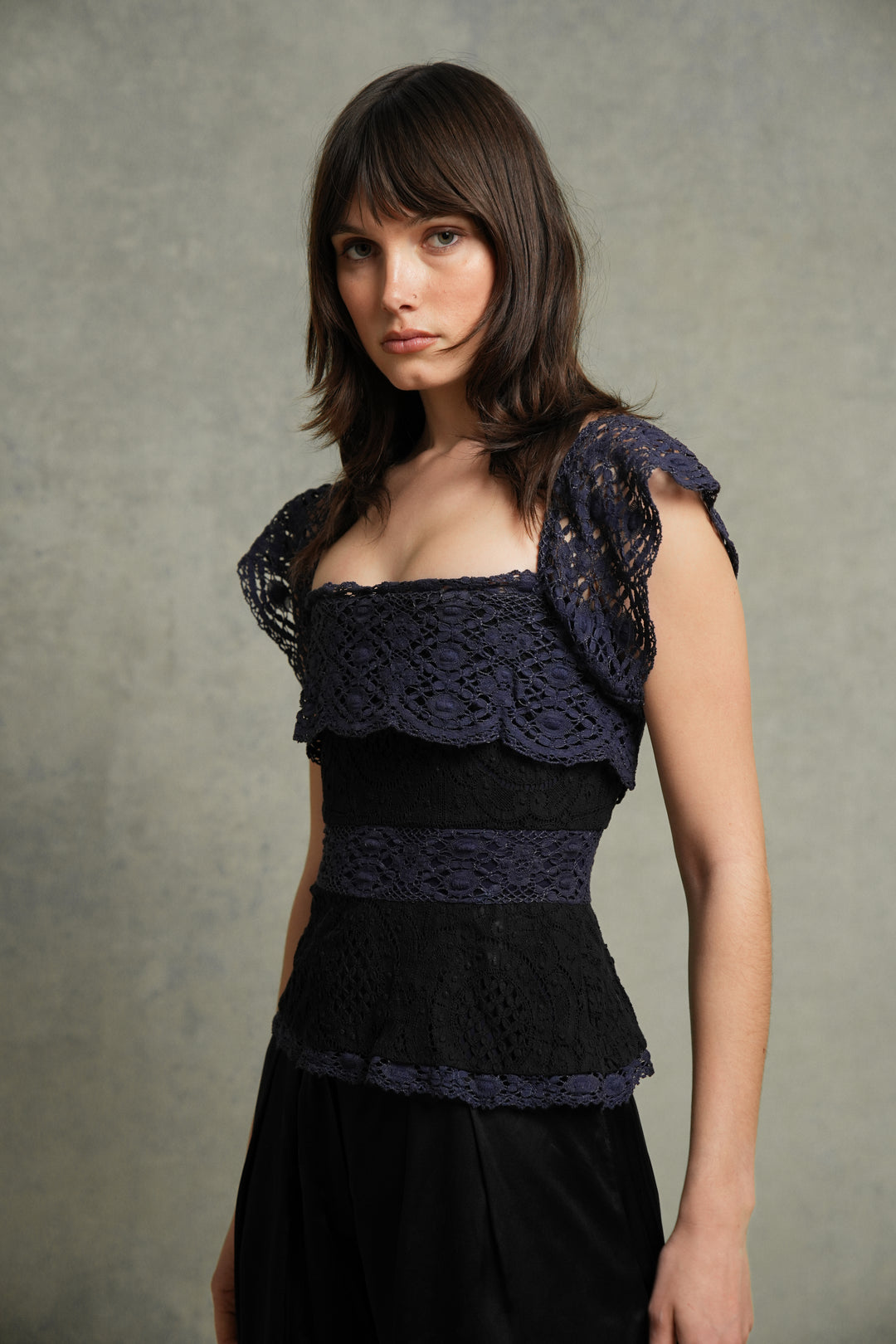 Vivienne Westwood Black and Purple Lace Corset Top by Vivienne Westwood (c. 2000s)