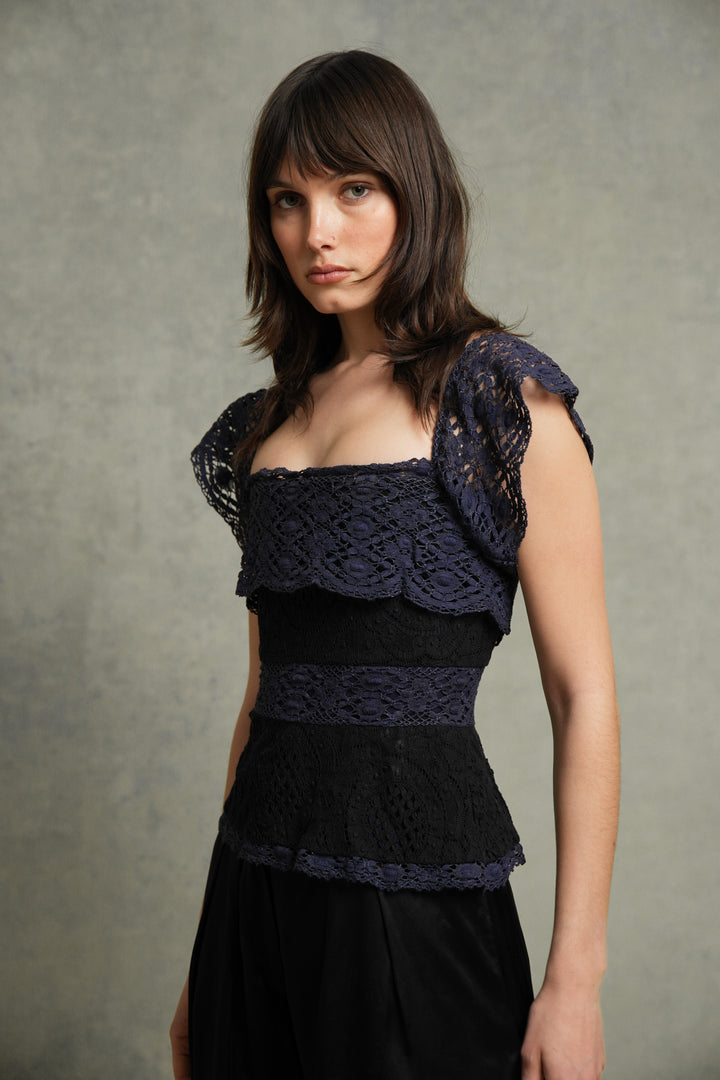 Vivienne Westwood Black and Purple Lace Corset Top by Vivienne Westwood (c. 2000s)
