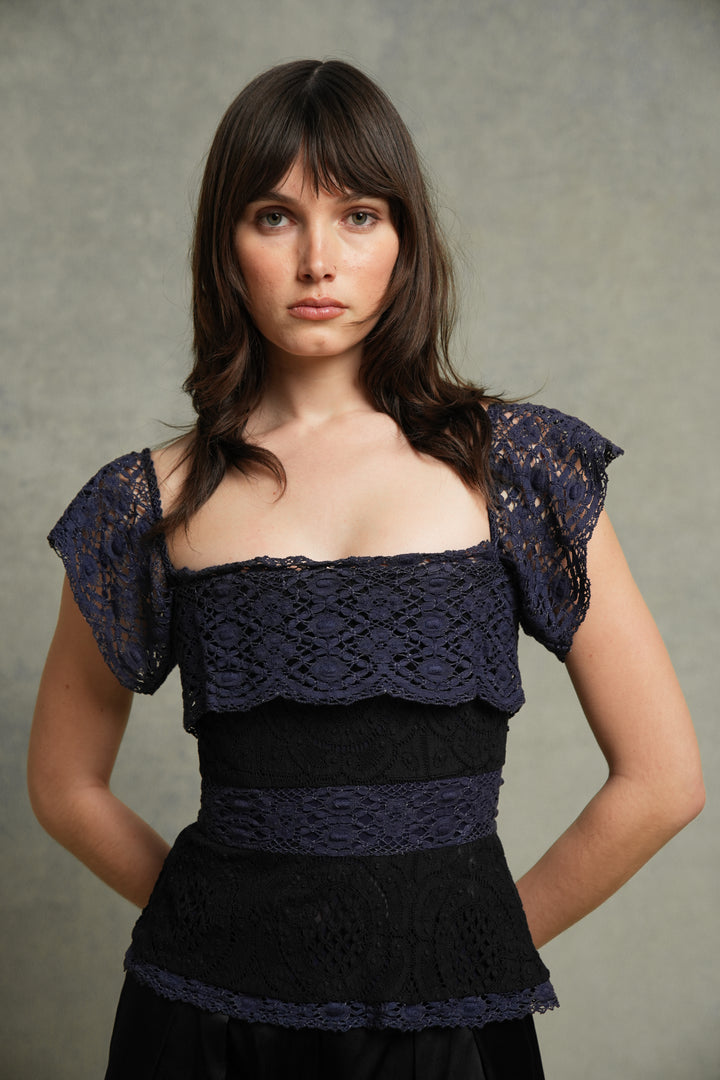 Vivienne Westwood Black and Purple Lace Corset Top by Vivienne Westwood (c. 2000s)