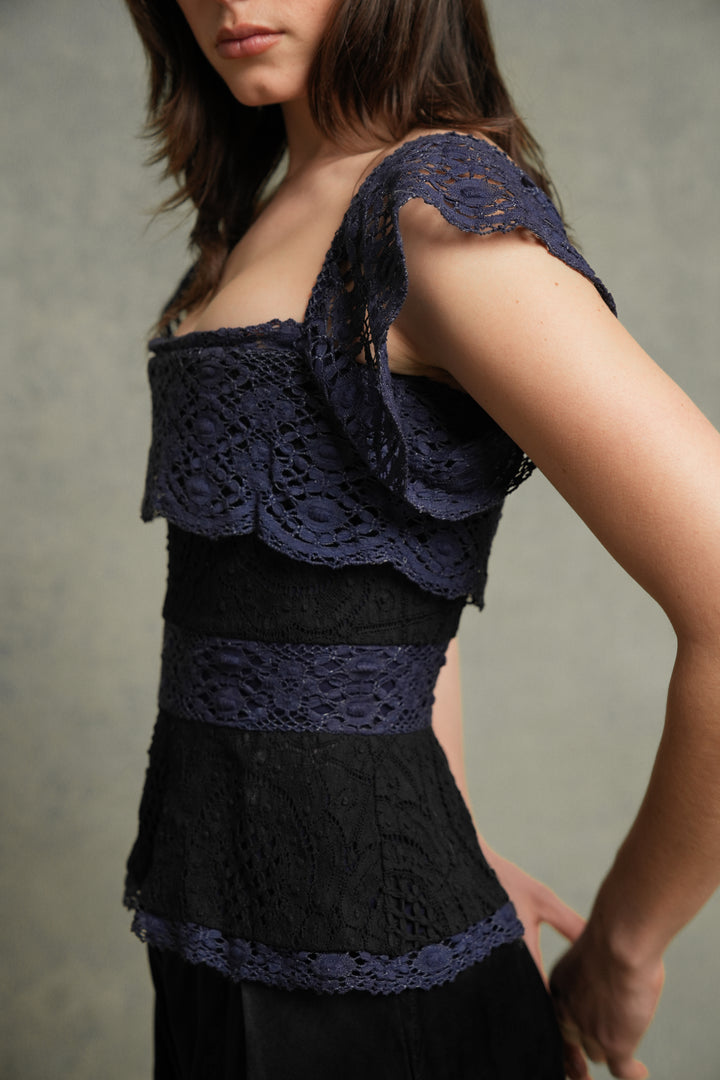 Vivienne Westwood Black and Purple Lace Corset Top by Vivienne Westwood (c. 2000s)