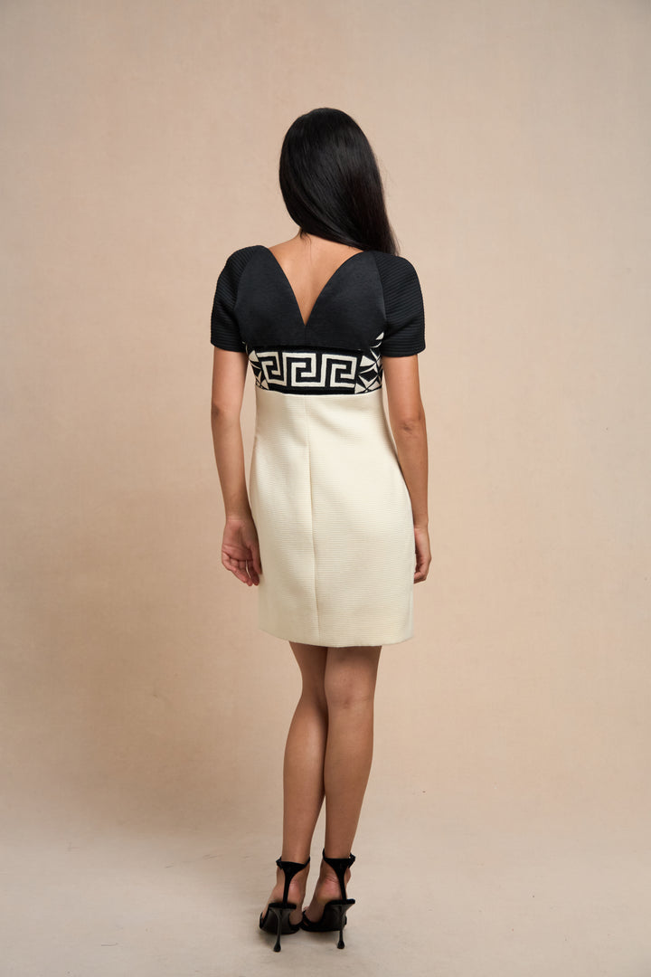 Gianni Versace Couture Black Velvet and Ivory Wool Cocktail Dress (AW 1991)