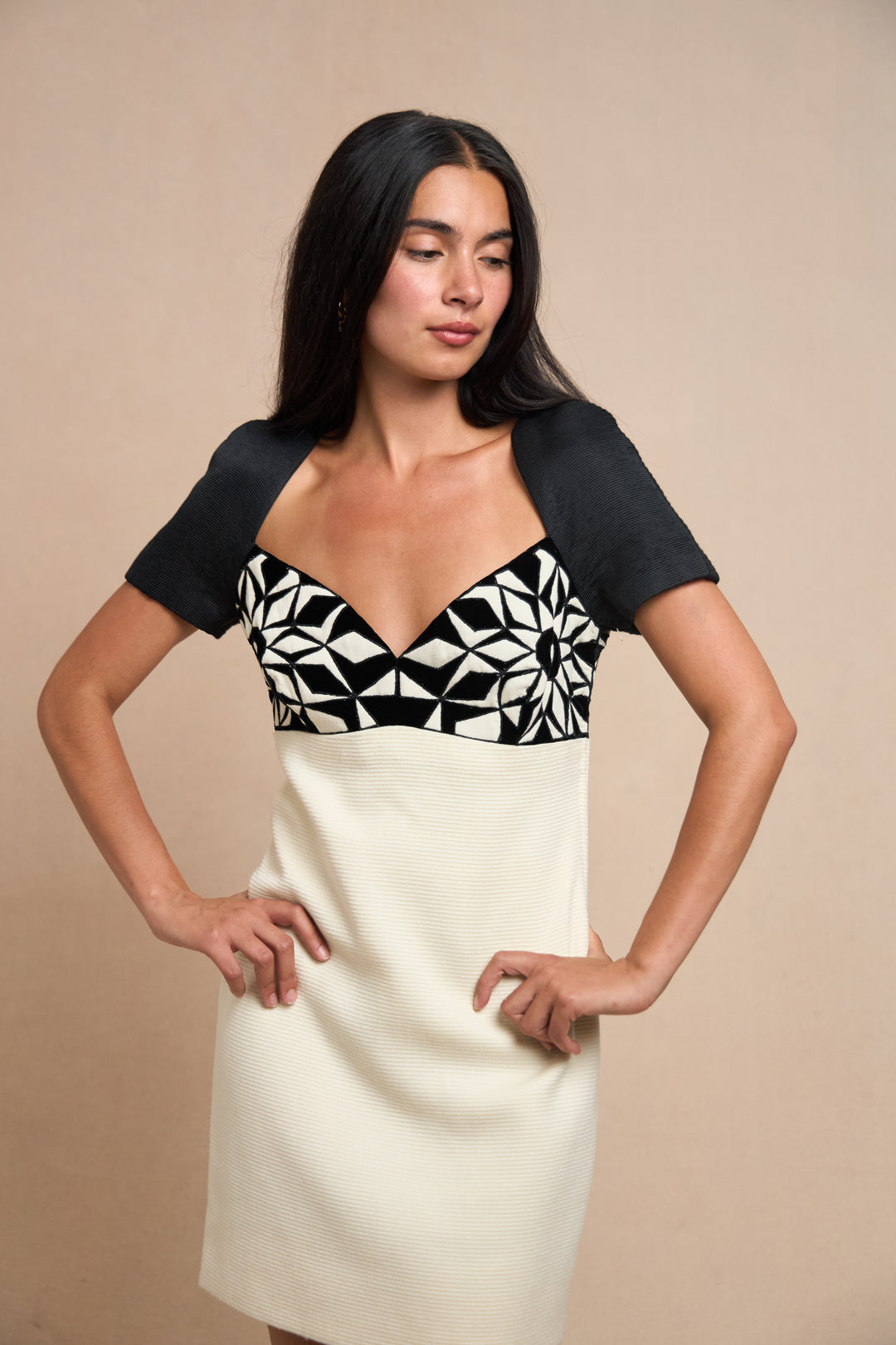 Gianni Versace Couture Black Velvet and Ivory Wool Cocktail Dress (AW 1991)