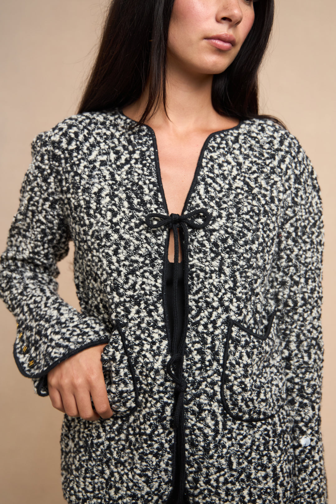 Chanel Black and White Wool Bouclé Cardigan by Karl Lagerfeld (AW 1994)