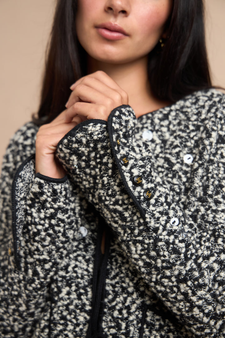 Chanel Black and White Wool Bouclé Cardigan by Karl Lagerfeld (AW 1994)