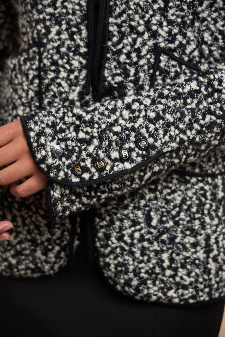 Chanel Black and White Wool Bouclé Cardigan by Karl Lagerfeld (AW 1994)