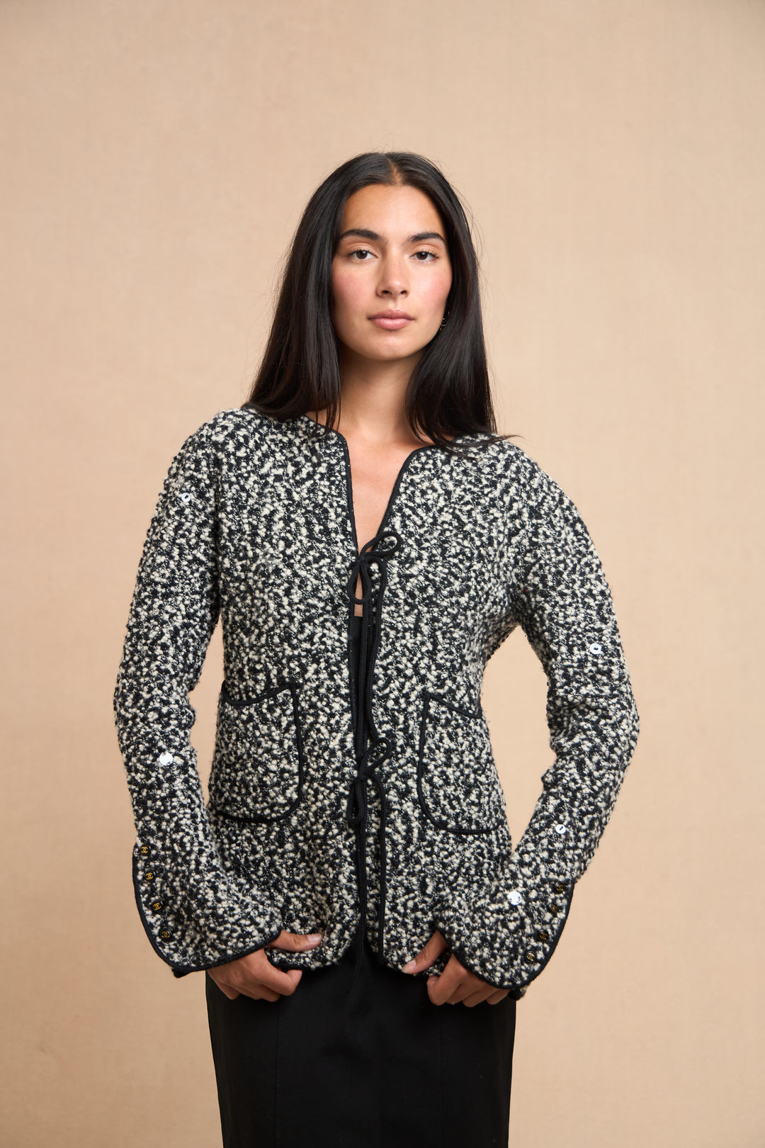 Chanel Black and White Wool Bouclé Cardigan by Karl Lagerfeld (AW 1994)