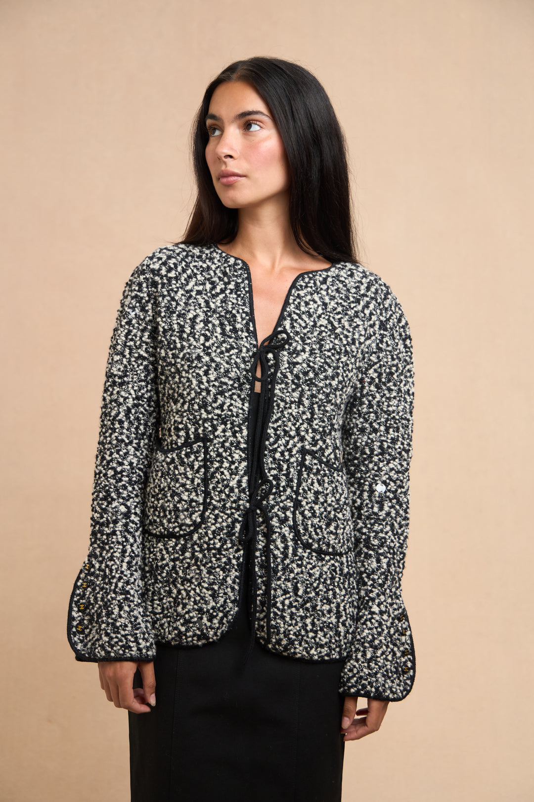Chanel Black and White Wool Bouclé Cardigan by Karl Lagerfeld (AW 1994)