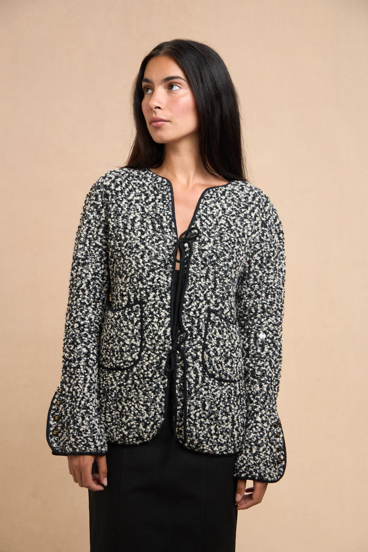 Chanel Black and White Wool Bouclé Cardigan by Karl Lagerfeld (AW 1994)