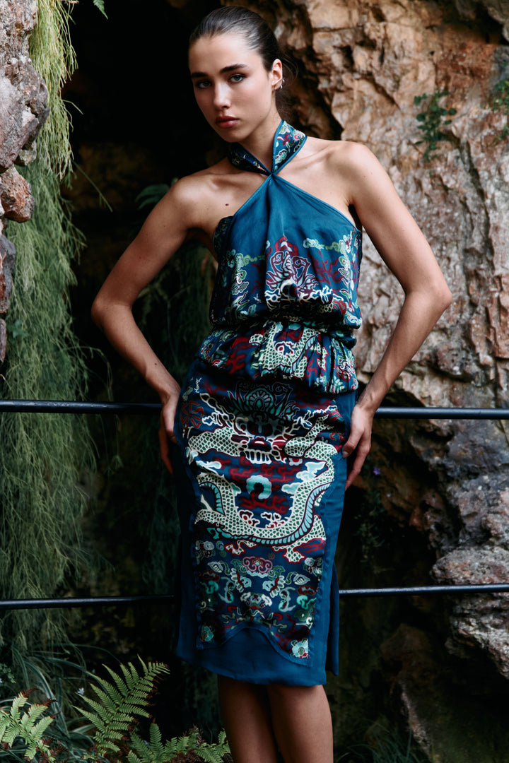 Yves Saint Laurent Dragon Print Silk Two-Piece Set by Tom Ford (AW 2004)