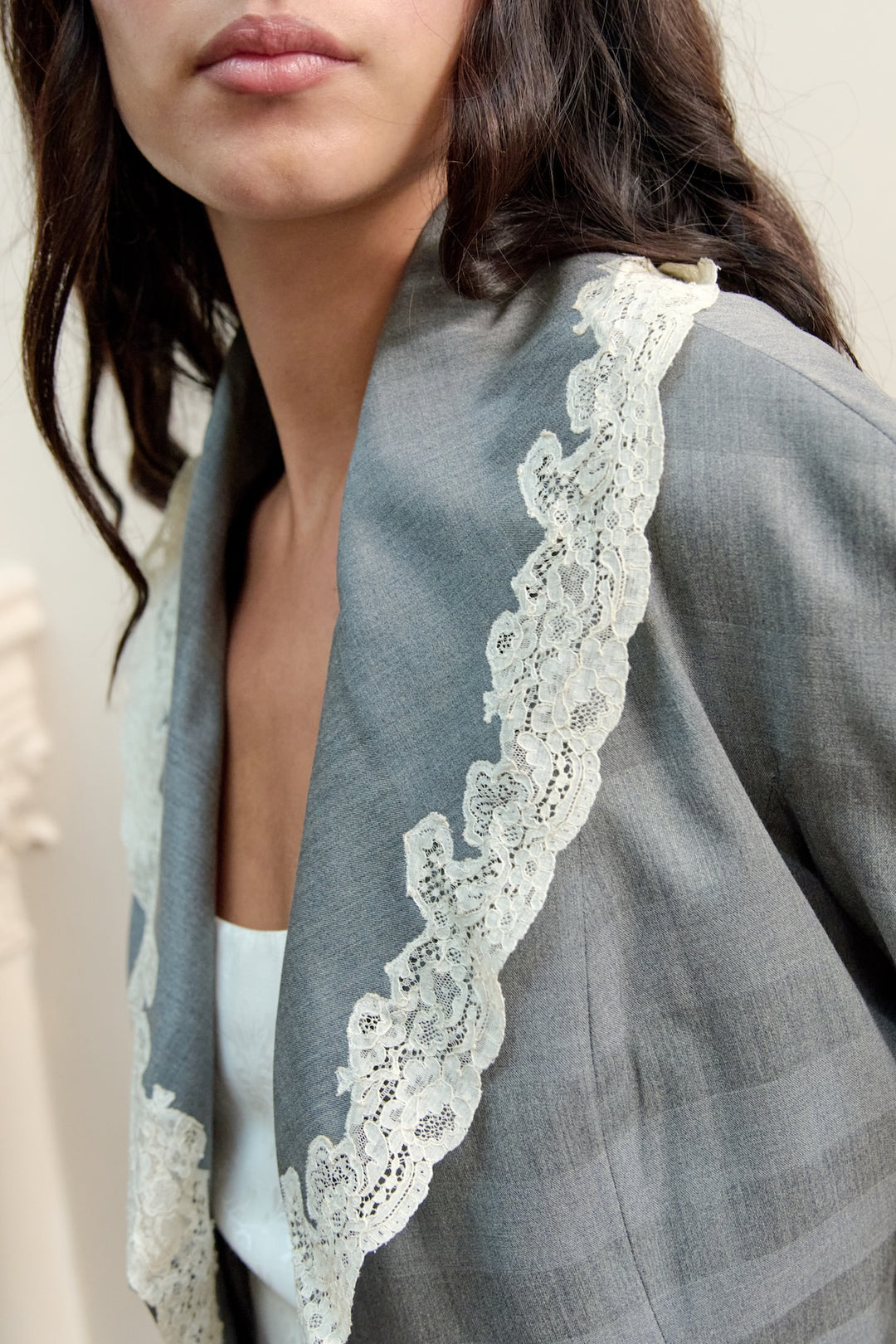 Christian Dior Lace-Collar Grey Cropped Jacket by John Galliano (Pre-AW1998)