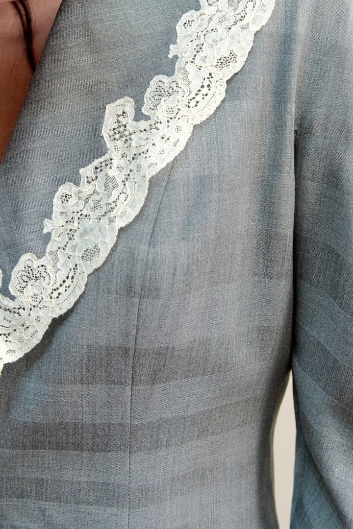 Christian Dior Lace-Collar Grey Cropped Jacket by John Galliano (Pre-AW1998)