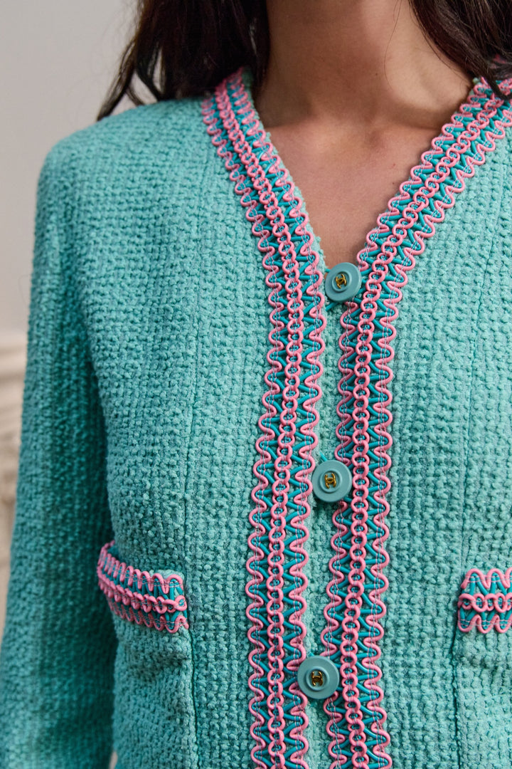 Chanel Runway Turquoise Blue "Scoubidou" Tweed Suit  by Karl Lagerfeld (SS 1994)