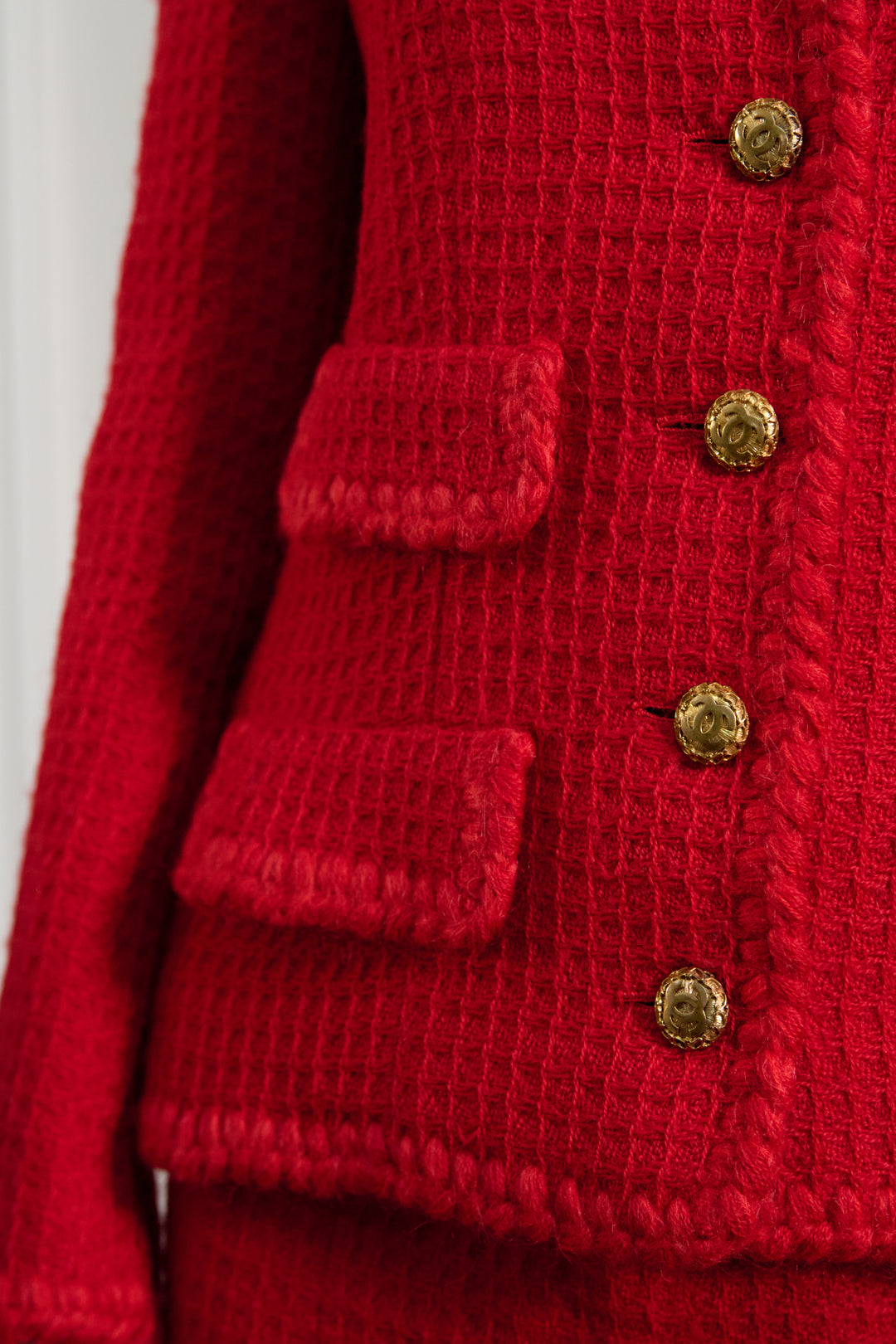 Chanel Haute Couture Red Tweed Suit by Karl Lagerfeld (c. 1980s)
