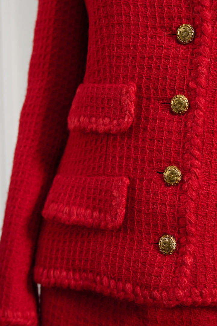Chanel Haute Couture Red Tweed Suit by Karl Lagerfeld (c. 1980s)