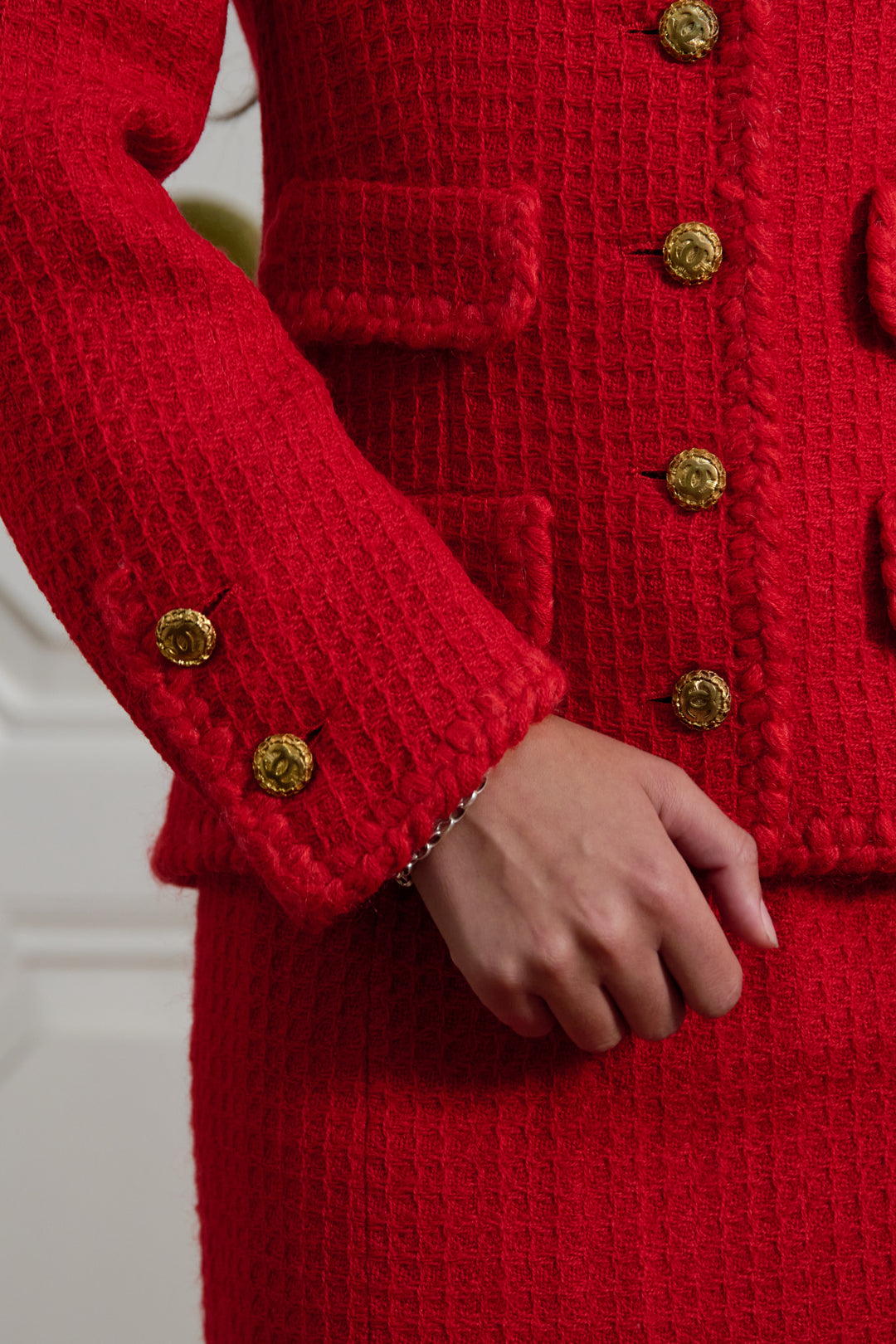 Chanel Haute Couture Red Tweed Suit by Karl Lagerfeld (c. 1980s)