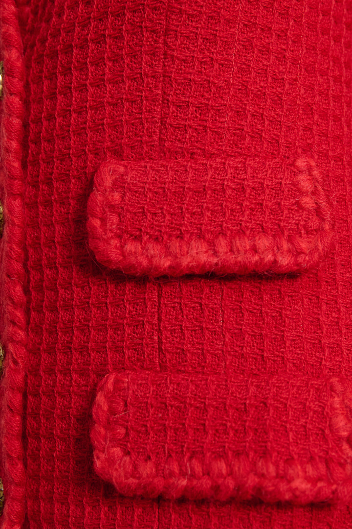 Chanel Haute Couture Red Tweed Suit by Karl Lagerfeld (c. 1980s)