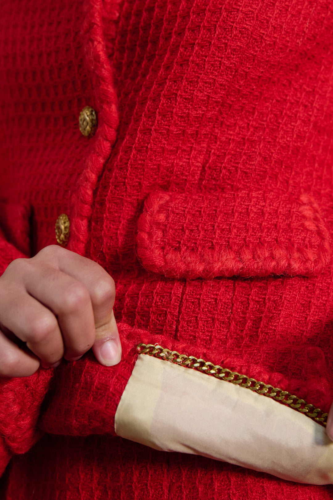 Chanel Haute Couture Red Tweed Suit by Karl Lagerfeld (c. 1980s)
