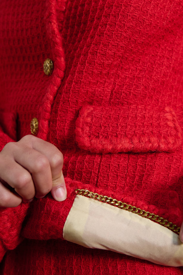 Chanel Haute Couture Red Tweed Suit by Karl Lagerfeld (c. 1980s)