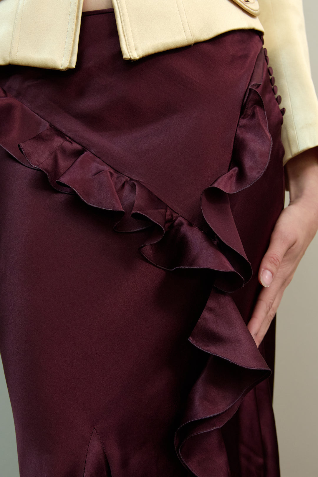 Christian Dior by John Galliano Burgundy Ruffled Satin Skirt (AW 2004)