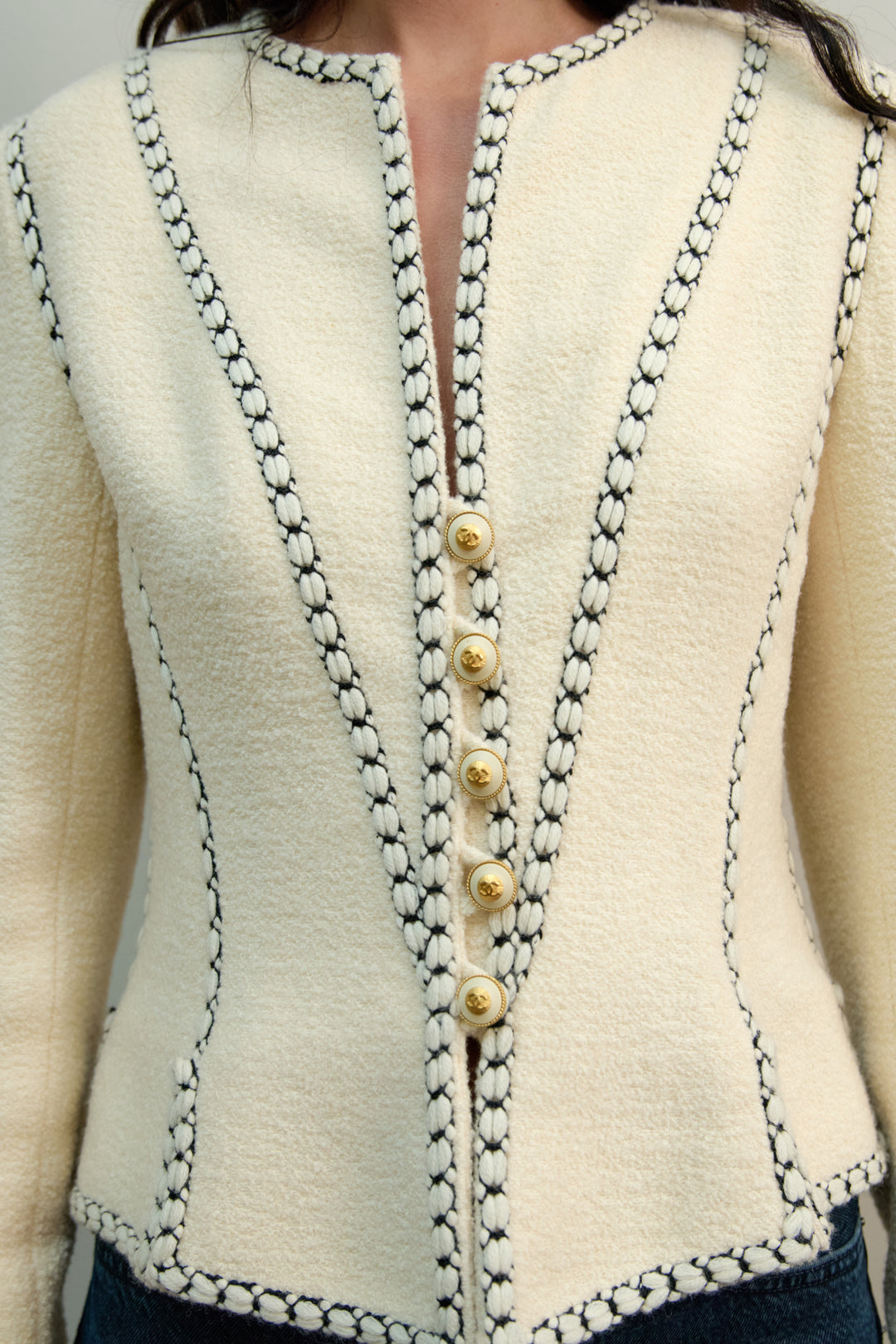 Chanel Cream Bouclé Corset-Trim Jacket by Karl Lagerfeld (AW 1993)