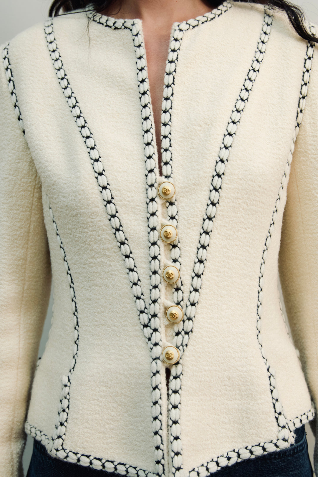 Chanel Cream Bouclé Corset-Trim Jacket by Karl Lagerfeld (AW 1993)