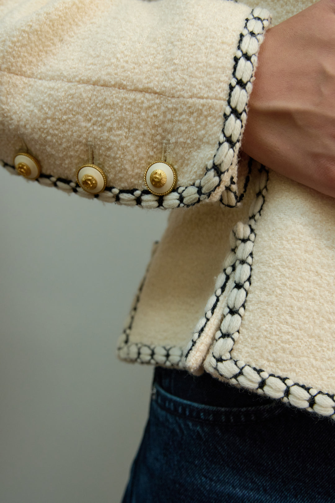 Chanel Cream Bouclé Corset-Trim Jacket by Karl Lagerfeld (AW 1993)