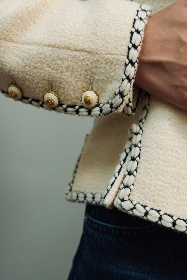 Chanel Cream Bouclé Corset-Trim Jacket by Karl Lagerfeld (AW 1993)