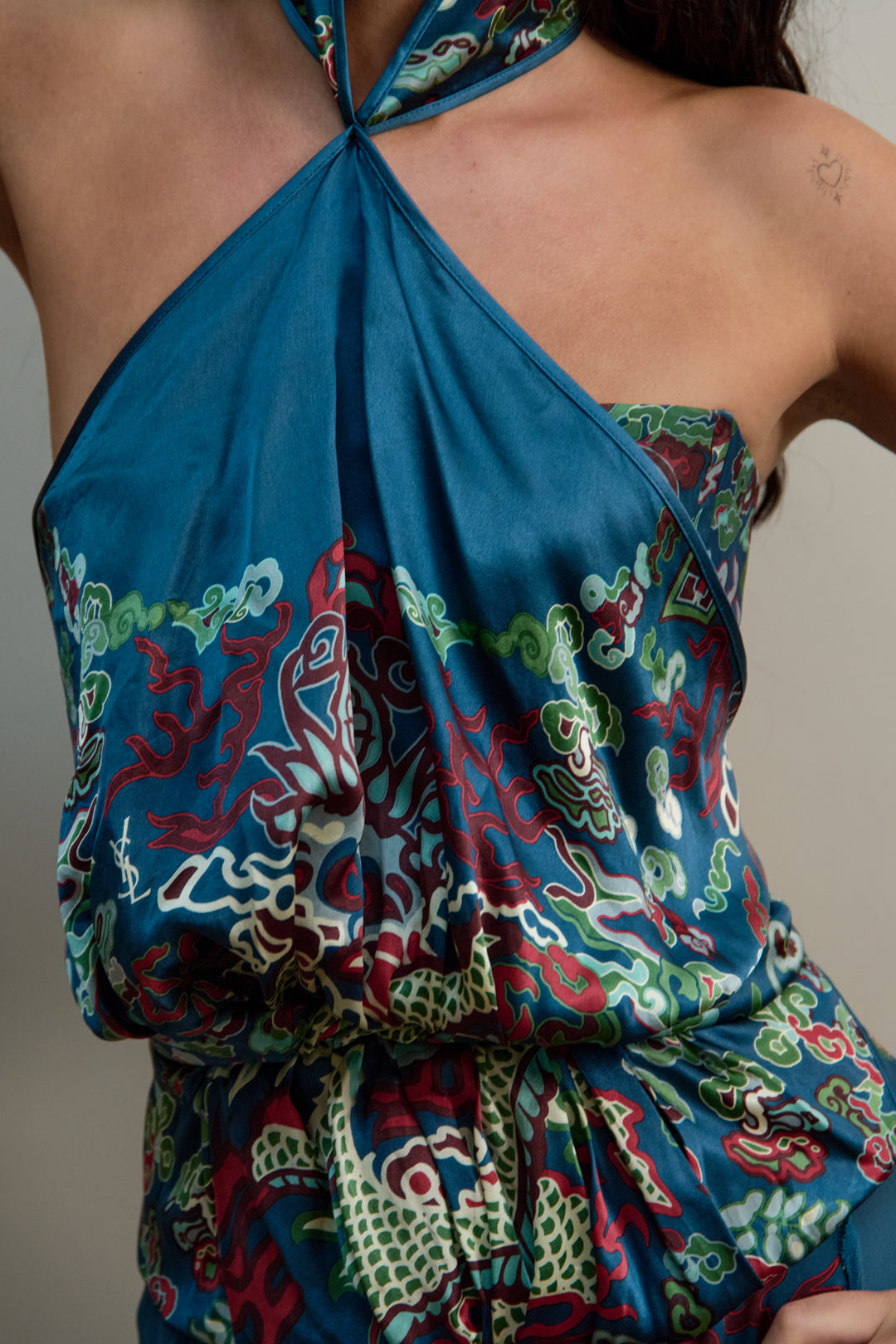 Yves Saint Laurent Dragon Print Silk Two-Piece Set by Tom Ford (AW 2004)